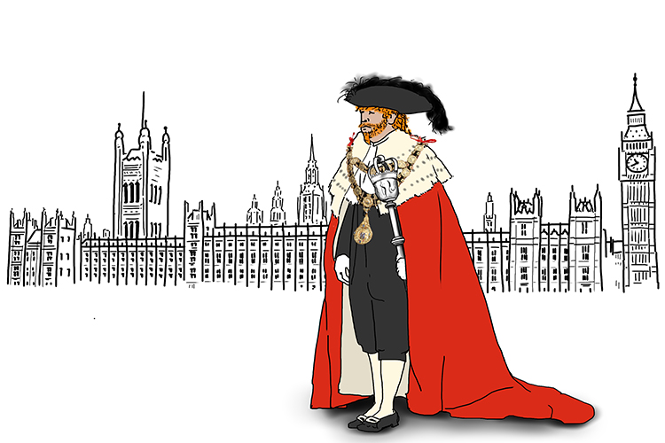 mnemonic image of a nobleman stood in front of the houses of parliament